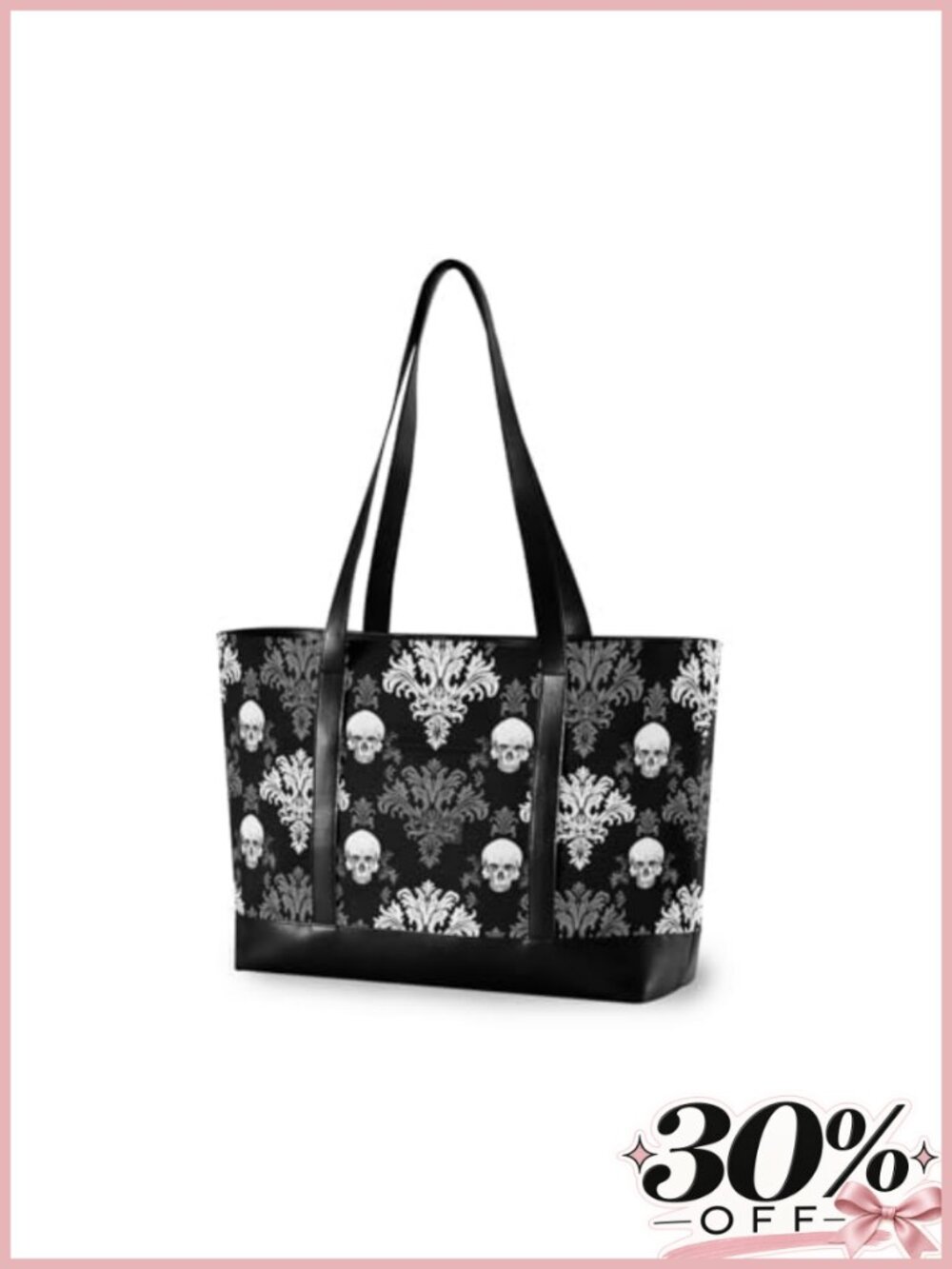 Gothic Skull Laptop Tote Bag Fits 15.6 Inch Canvas Leather Womens Shoulder Bag